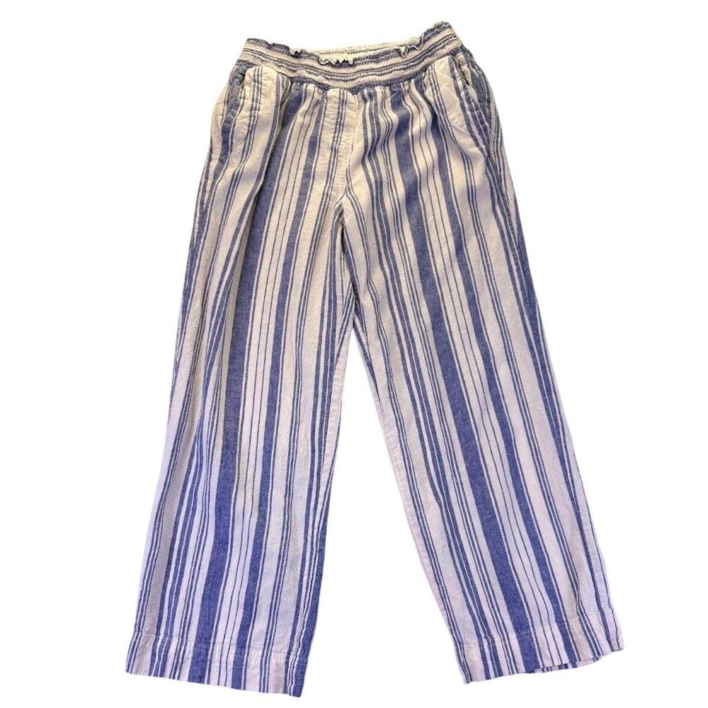 Land 'N Sea Blue White Striped Linen Blend Wide Leg Pants M Coastal Nautical